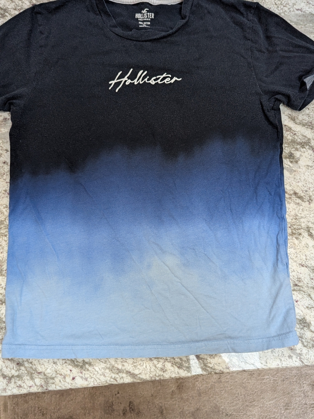 Hollister Black to Light Blue Ombre Script Tee